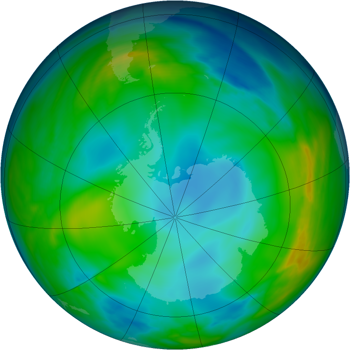 Antarctic ozone map for 12 June 2005